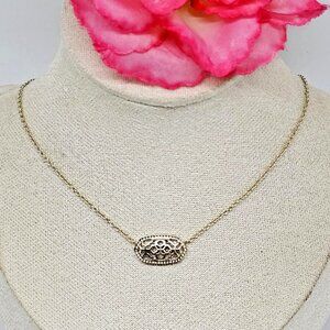 Kendra Scott Necklace Elisa Oval Filigree Pendant Gold Plate Chain Quatrefoil 18
